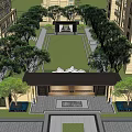 New Chinese style gate entrance gate tower axis landscape 3d model