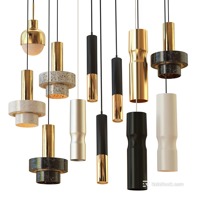 Stylish Pendant Lights With Gold Black White Finishes And Various Cylindrical Dome Shaped Designs 3d model 