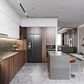 Modern Living Dining Room Interior With Wooden Wall Panels Gray Sofa Coffee Table And Abstract Art