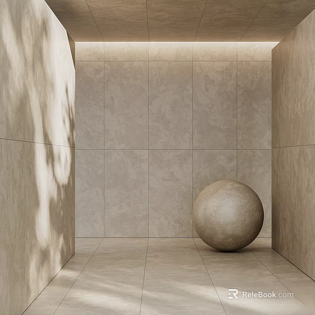 Round Spherical Component In Corner With Beige Walls And Tile Floor Interior 3d model