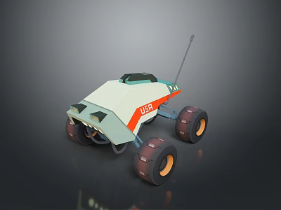 Rugged Terrain Exploration With 1955 Retro Rover And Large Treaded Wheels 3d model