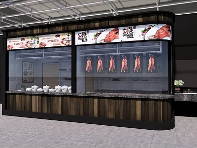 Shopping Mall Meat Shop With Hanging Meats Glass Display Counter And Modern Signage 3d model