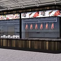 Shopping Mall Meat Shop With Hanging Meats Glass Display Counter And Modern Signage