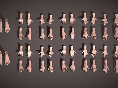 Array of Diverse Hands in Various Poses Arranged Neatly on Gray Background 3d model