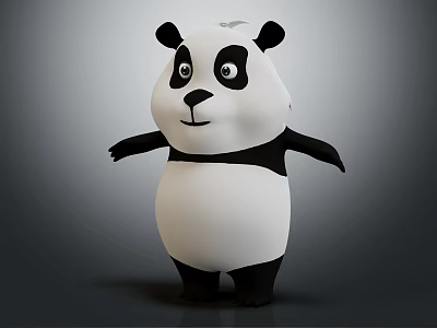 Cute Friendly 3D Cartoon Panda Character With Black White Fur Standing Pose 3d model
