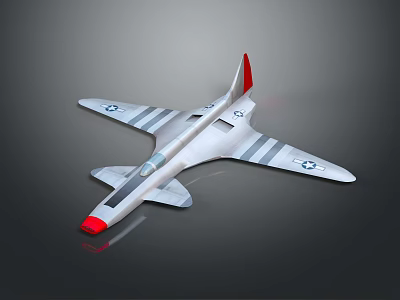 White Model Airplane With Gray Stripes Red Nose And Tail Star Markings 3d model