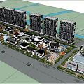 Vibrant Commercial Complex With Modern High Rise Buildings Traditional Architecture Greenery And Pedestrians