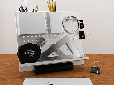 Iron Art Desk Organizer with Stationery Storage Pencil Holder Clip Ruler and Tape Dispenser 3d model