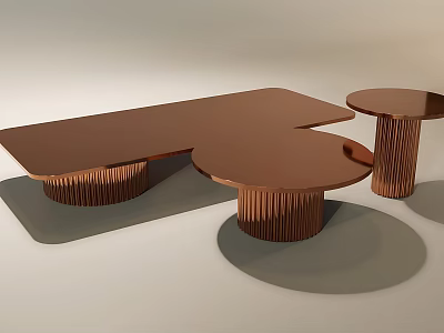 Copper Coffee Tables With Rectangular And Circular Tops And Ribbed Legs Design 3d model