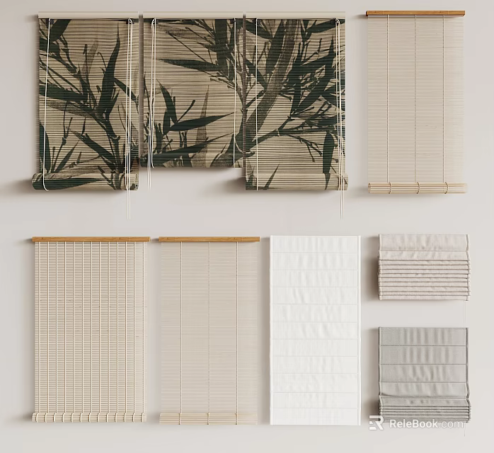 Bamboo Window Curtains With Textured Roller Shades And Natural Blinds Design 3d model 