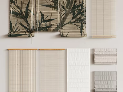 Bamboo Window Curtains With Textured Roller Shades And Natural Blinds Design 3d model