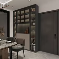 Modern Living Dining Room Interior Design With TV Wall Open Shelves And Marble Floor