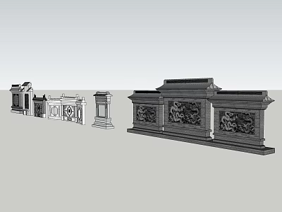 Traditional Chinese Garden Feature Wall With Carved Patterns And Architectural Designs 3d model