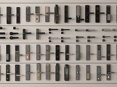 Various Modern Doorbell Designs With Different Door Locks And Styles On 3d model
