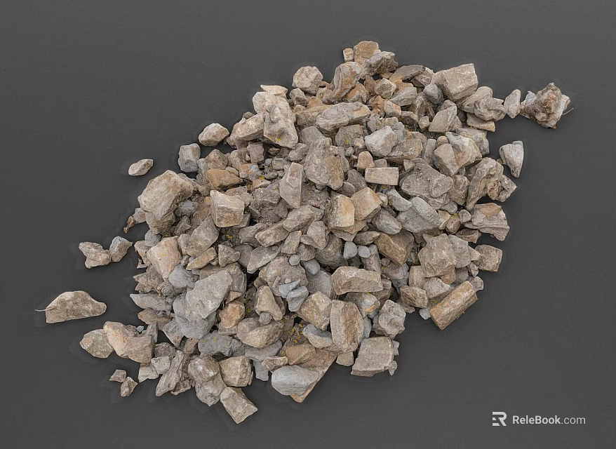 Pile Of Natural Stone And Wood Chunks For Building Materials 3d model 