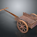 Rustic Wooden Cart With Large Wheels Long Handle And Wooden Planks