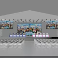 Event Stage Setup With White Tent Ceiling Large Screens And White Chairs 3d model