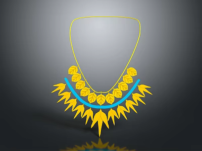 Unique Stylish Yellow And Blue Necklace With Petal Shaped Decorative Elements 3d model