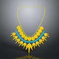 Unique Stylish Yellow And Blue Necklace With Petal Shaped Decorative Elements