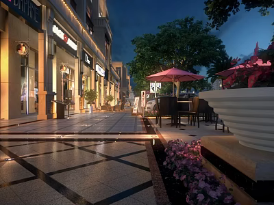 Tranquil Evening Scenery With Trees Flowers Paved Walkway And Soft Lighting 3d model