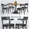 Classic Round Dining Table With Black Leather Armchairs Wooden Tabletop And Metal Base Design