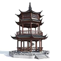 Traditional Chinese Pagoda With Multi layered Wooden Structure Curved Eaves Black Roof Stone Base Steps