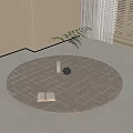 Light Colored Patterned Round Rug With Vase Plant Open Book And Small Decorative Item 3d model