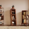 Wooden Bookshelves With Decorative Plants And Books In Living Room Design