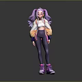 Cartoon Child Character With Purple Pigtails White Top Purple Pants And Pink Sneakers
