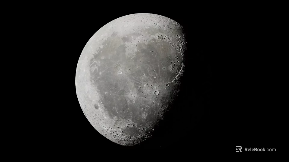 Crescent Moon Surface With Visible Craters And Gray Texture Against Black Background 3d model 