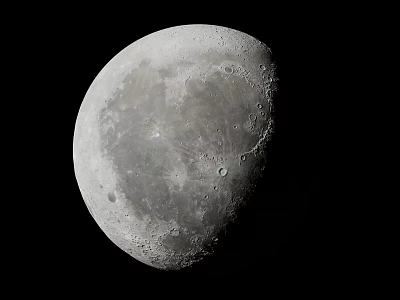 Crescent Moon Surface With Visible Craters And Gray Texture Against Black Background 3d model