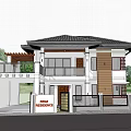 Modern Detached Villa With Gray Roof White Stone Exterior And Red Car In Front
