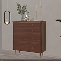 Natural Wood Entryway Cabinet Sideboard With Drawers Metal Handles And Green Plant Decor