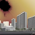 Modern High Rise Residential Buildings Exterior With Street Cars And Greenery