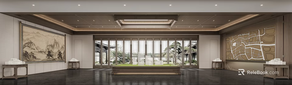 Spacious Sales Office Interior With Large Windows And Nature View 3d model