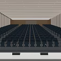 Spacious Conference Room Interior Design With Rows Of Blue Seats And Wooden Walls