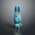 Blue Cartoon Rabbit Toy With Long Striped Ears Flower On Head And Multiple Eyes