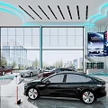 Modern Car Dealership Showroom With Cars Large Windows And Seating