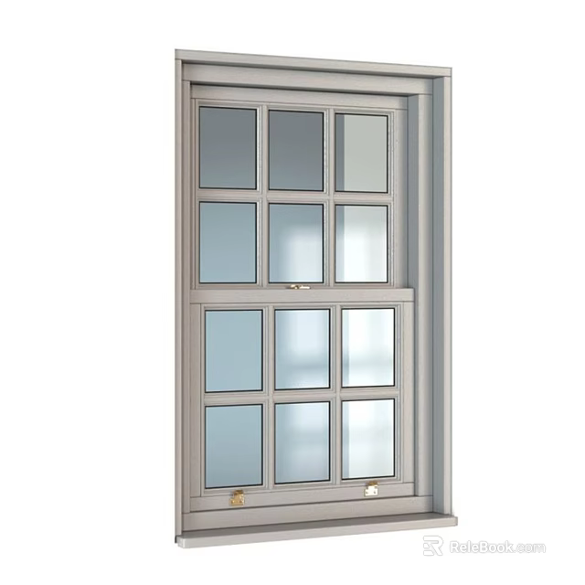 Stylish Modern Casement Window With Multiple Glass Panes And White Frame Design 3d model 