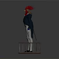 Game Movie Character Rooster Head Blue Coat White Pants Whip Standing On Platform With Railings