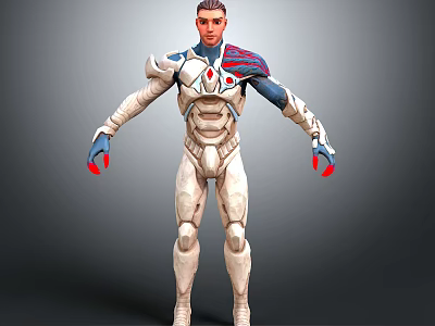 Futuristic Armored Character Design With White Blue Suit Red Shoulder And Hand Accents 3d model