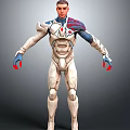 Futuristic Armored Character Design With White Blue Suit Red Shoulder And Hand Accents