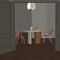 Modern Dining Table Set With White Round Table Red Cushioned Chairs And Pendant Light 3d model