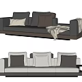 Modern Grey Multi Seater Sofa With Plush Pillows Blanket And Side Table 3d model