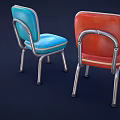 Retro Style Dining Chairs With Red Beige And Blue Gray Striped Seats And Metal Legs