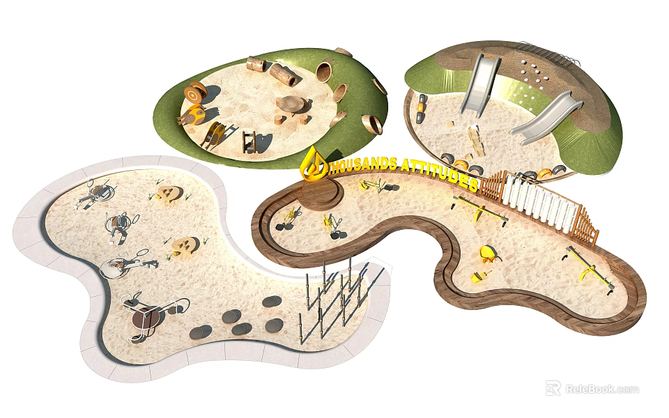 Outdoor Play Equipment With Sandpit Slide Climbing Structure And Mushroom Shaped Kids Play Zones 3d model 