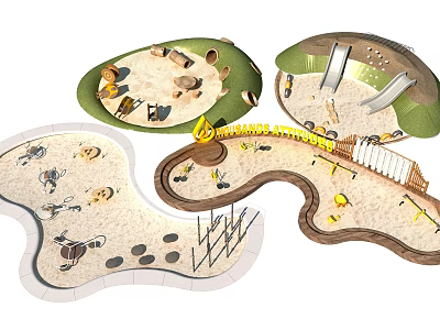 Outdoor Play Equipment With Sandpit Slide Climbing Structure And Mushroom Shaped Kids Play Zones 3d model
