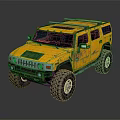 Yellow Hummer Style Off Road Vehicle With Muddy Exterior And Large Tires For Adventure
