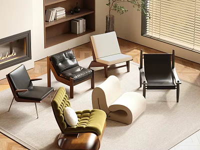 Modern Accent Chairs With Various Leather Fabric Designs Black Green Beige Living Room Area Rug 3d model