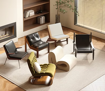 Modern Accent Chairs With Various Leather Fabric Designs Black Green Beige Living Room Area Rug 3d model